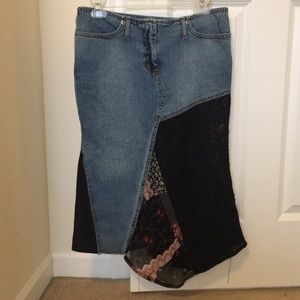 Asymmetry boho jean patchwork skirt